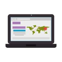 earth maps with covid19 particles in laptop vector