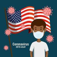 man using face mask and usa flag covid19 pandemic vector