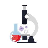 microscope with particles of covid 19 and tube test vector