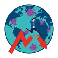 Planeta tierra con flechas de empresario y estadísticas. vector