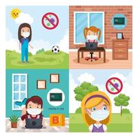 set scenes of girls using face mask vector