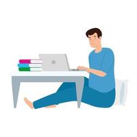 young man stay at home using laptop vector