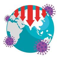 planet earth with covid19 particles and statistics arrows vector