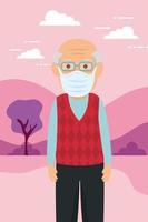 old man using face mask for covid19 pandemic vector