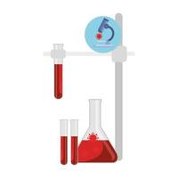 tubes test in base with microscope and particles covid 19 vector