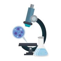 microscope with particles of covid 19 and tube test vector
