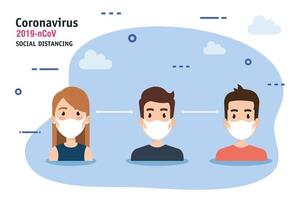 personas que usan mascarilla y distanciamiento social para covid19 vector