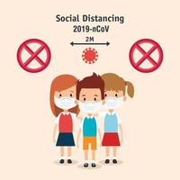 campaign of social distancing for 2019 ncov with children using face mask vector