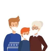 cute group family using face mask vector