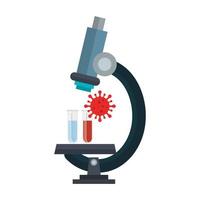microscope with particle of covid 19 and tubes test vector