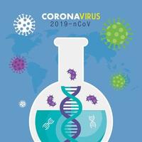 tube test with particles covid 19 and dna structure vector