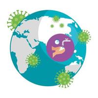 planet earth with covid19 particles and washing hands vector