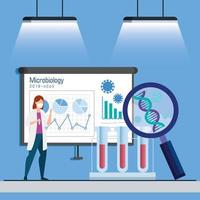 Infografía de microbiología para covid 19 con iconos médicos y médicos vector