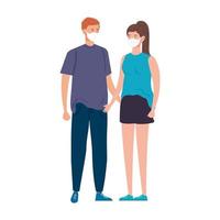 young couple using face mask isolated icon vector