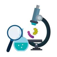 microscope with particles of covid 19 and medical icons vector