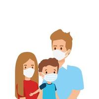 father with children using face mask vector