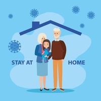 stay at home campaign with grandparents and daughter vector