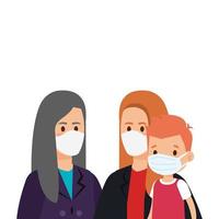 mothers lesbian with son using face mask vector