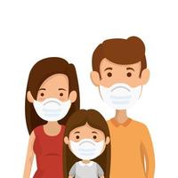 parents with daughter using face mask vector