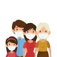 cute group family using face mask vector