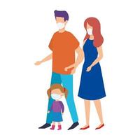 parents with daughter using face mask vector