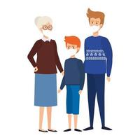 cute family using face mask isolated icon vector