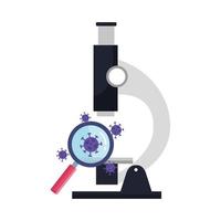 microscope with particles covid 19 and magnifying glass vector