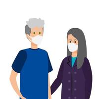 grandparents couple using face mask vector