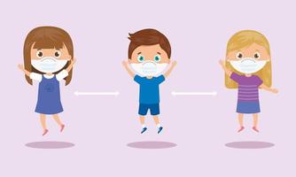 campaign of social distancing for 2019 ncov with children using face mask vector