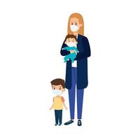 mother with children using face mask vector