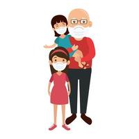 grandfather with granddaughters using face mask vector