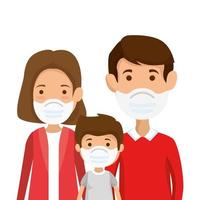 padres con hijo usando mascarilla vector