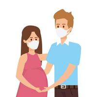 couple pregnancy using face mask vector