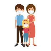 parents with daughter using face mask vector