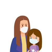 mother with daughter using face mask vector