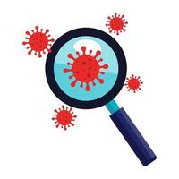 magnifying glass with particles covid 19 vector