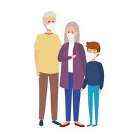 grandparents with grandchild using face mask vector