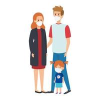 parents with daughter using face mask vector