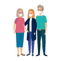 cute group family using face mask vector