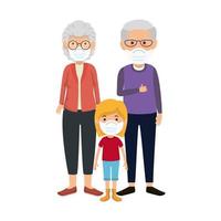 grandparents with granddaughter using face mask vector