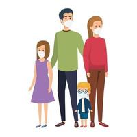 parents with children using face mask vector