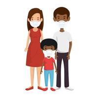 parents with son afro using face mask vector