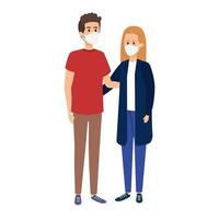 young couple using face mask isolated icon vector