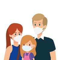 parents with daughter using face mask vector