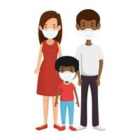 parents with son using face mask vector