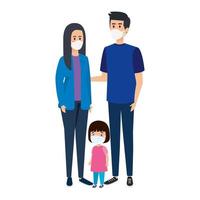 parents with daughter using face mask vector