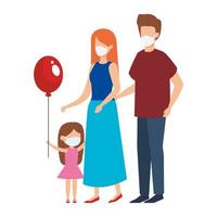 parents with daughter using face mask vector