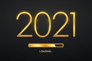 Happy New 2021 Year. Golden metallic luxury numbers 2021 with golden loading bar. Party countdown. Realistic sign for greeting card. Festive poster or holiday banner design. vector