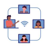 people connecting with video call technology vector