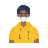 hombre negro con máscara médica vector